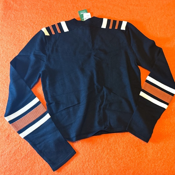 Black, burnt orange and white motorcycle ribbed stripes sweater NWT - Picture 9 of 9